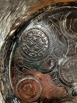 Outlet Pamono Silver Tray with Embedded Silver Coins, 19th Century