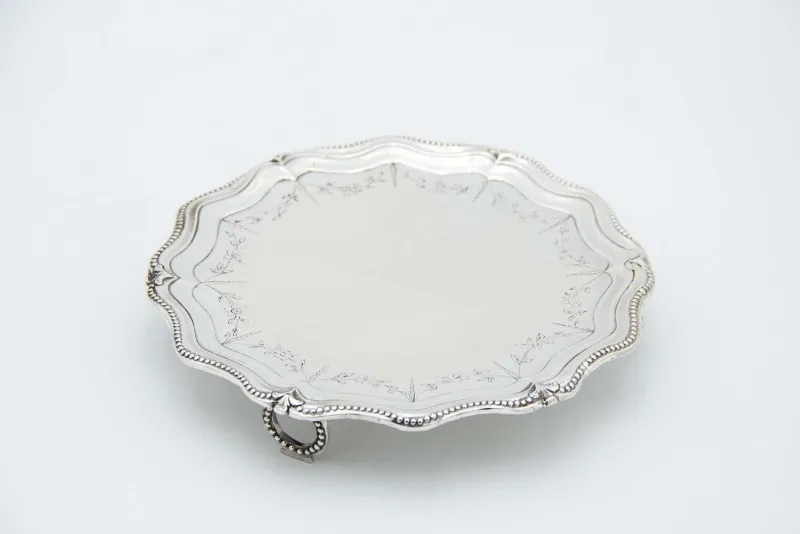 Pamono Silver Tray with Pearly Reliefs on the Rim> Trays