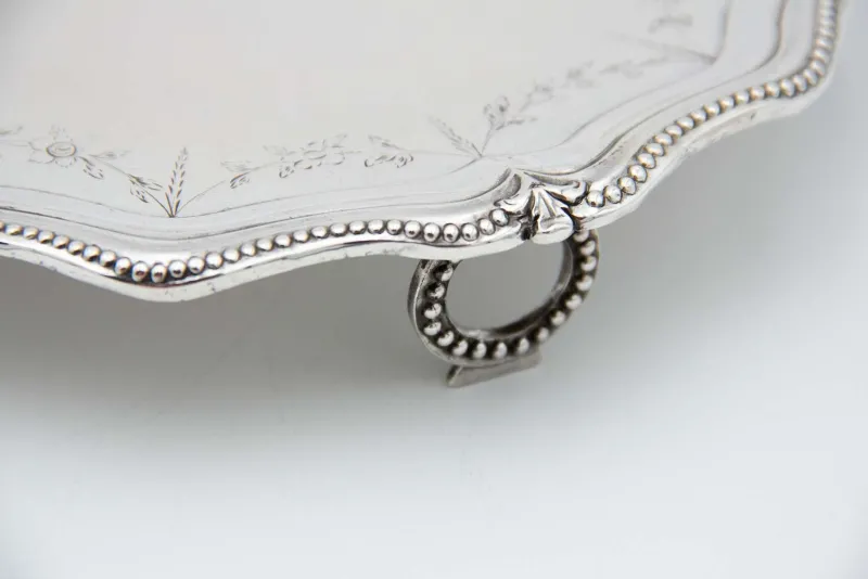 Pamono Silver Tray with Pearly Reliefs on the Rim> Trays