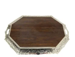 Pamono Silver Tray with Wooden Melamine by H. Hooijkaas, 1974><noscript><img width=