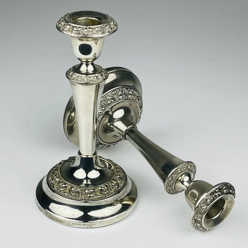 New Pamono Silver-Plated Candleholders from Ianthe, England, 1950s, Set of 2