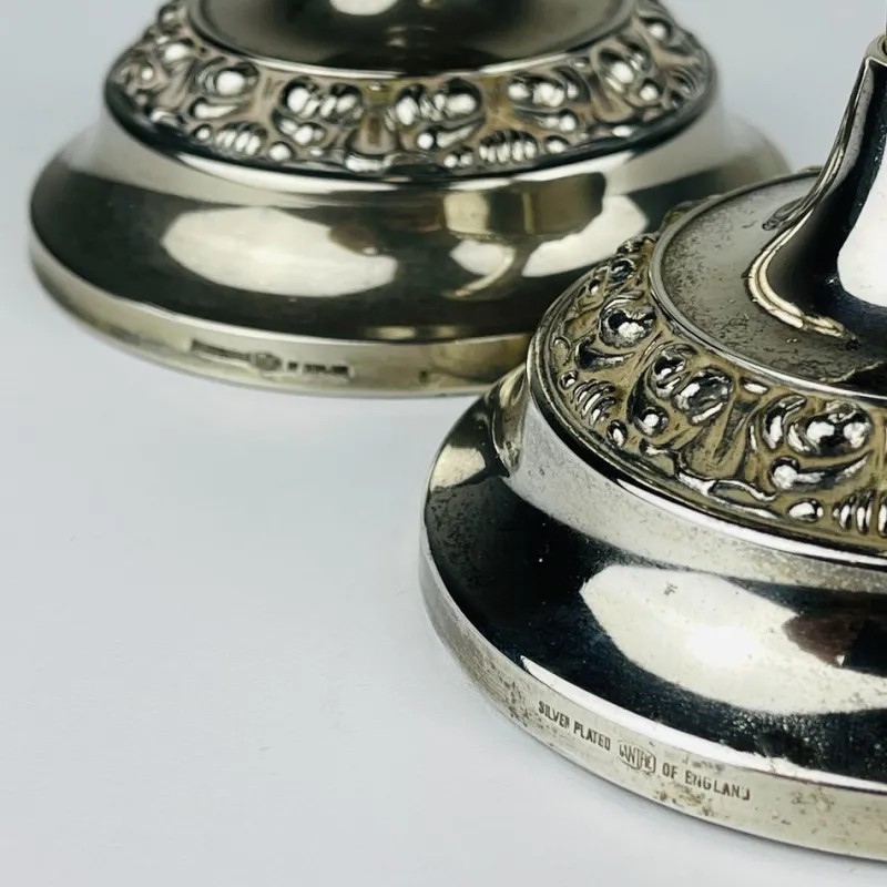 New Pamono Silver-Plated Candleholders from Ianthe, England, 1950s, Set of 2