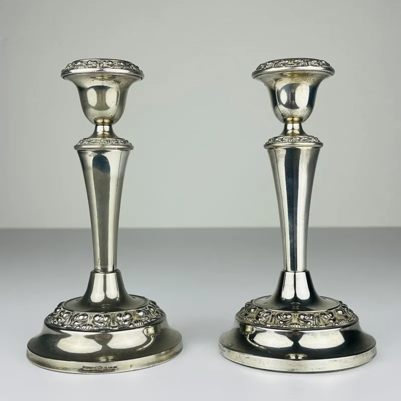 New Pamono Silver-Plated Candleholders from Ianthe, England, 1950s, Set of 2