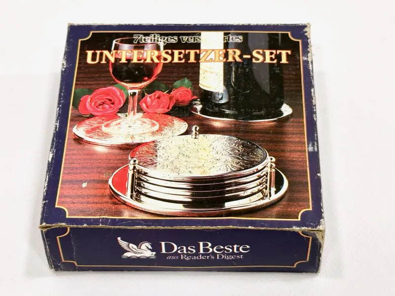 Sale Pamono Silver-Plated Coasters with Floral Decoration from Reader's Digest, 1980s, Set of 7