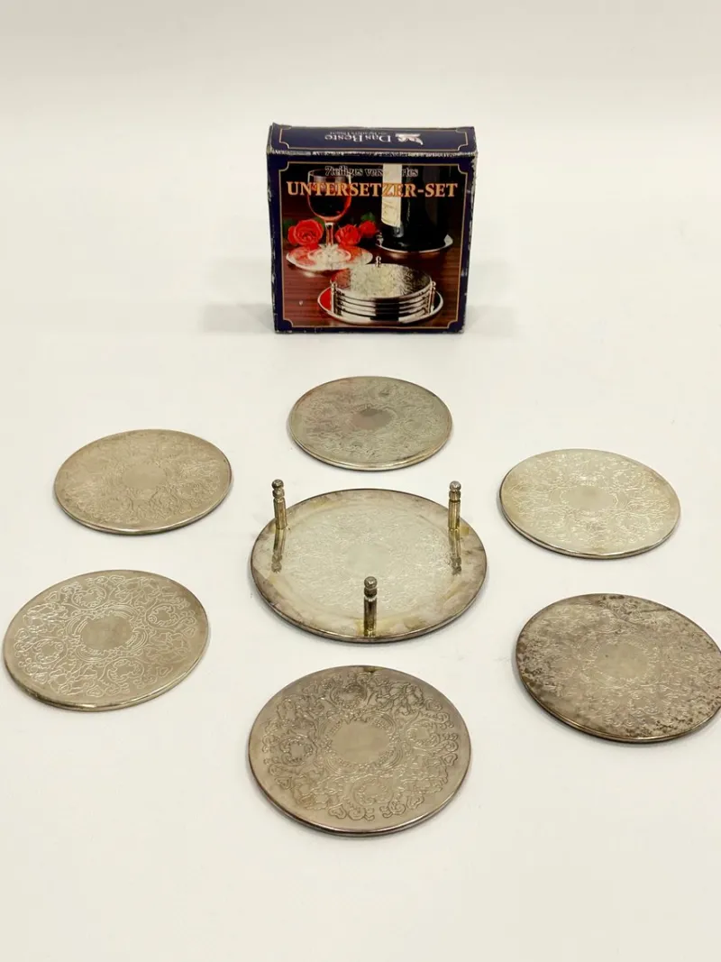 Sale Pamono Silver-Plated Coasters with Floral Decoration from Reader's Digest, 1980s, Set of 7