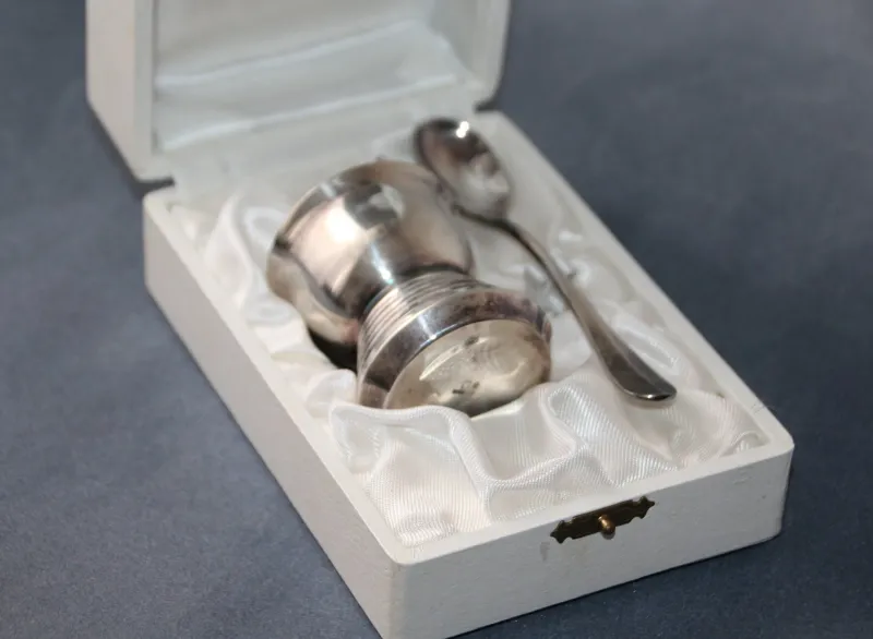 Clearance Pamono Silver-Plated Egg Cup and Spoon from St. Medard, France, 1970s, Set of 2