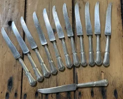 Sale Pamono Silver-Plated Metal Knives with Steel Blades, Early 20th Century, Set of 12