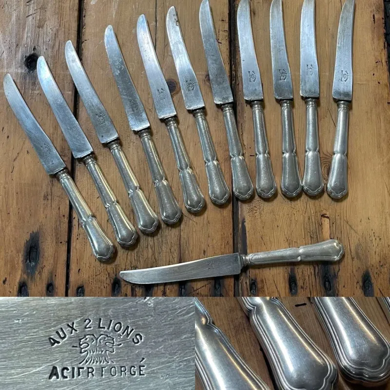 Sale Pamono Silver-Plated Metal Knives with Steel Blades, Early 20th Century, Set of 12