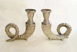 Pamono Silver-Plated Rams Horn Candlesticks from Chapman House, 1970s, Set of 2><noscript><img width=