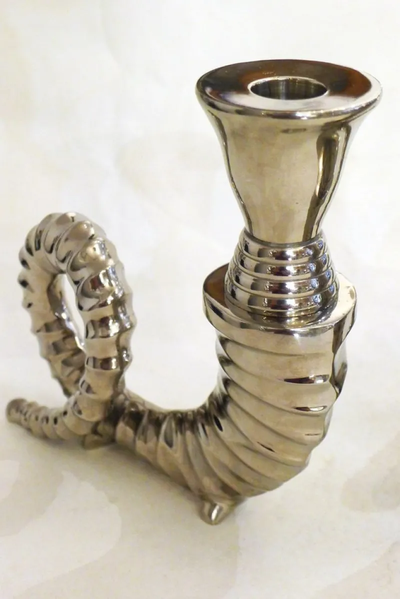 Pamono Silver-Plated Rams Horn Candlesticks from Chapman House, 1970s, Set of 2> Candleholders