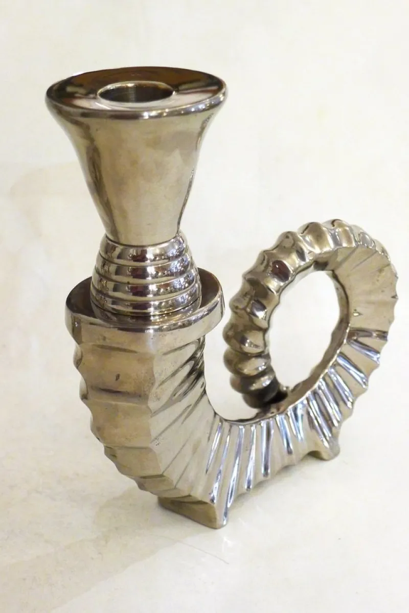 Pamono Silver-Plated Rams Horn Candlesticks from Chapman House, 1970s, Set of 2> Candleholders
