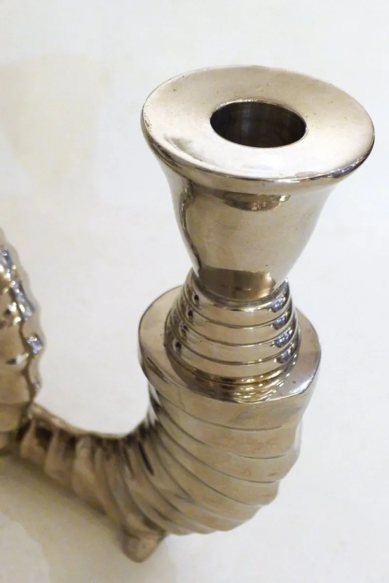 Pamono Silver-Plated Rams Horn Candlesticks from Chapman House, 1970s, Set of 2> Candleholders