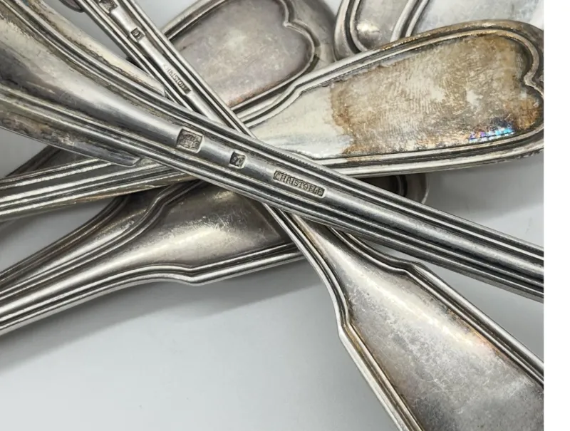 Sale Pamono Silver-Plated Soup Cutlery Set with Spoons, Fork and Ladle from Christofle, France, 1900s, Set of 13