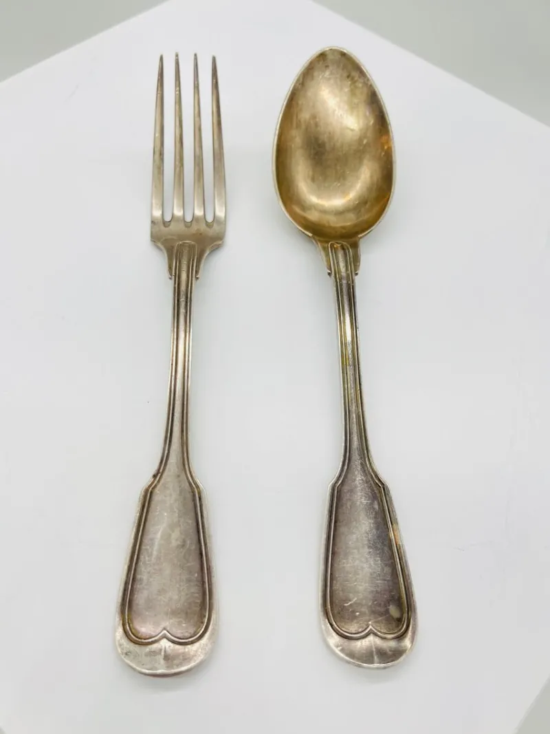Sale Pamono Silver-Plated Soup Cutlery Set with Spoons, Fork and Ladle from Christofle, France, 1900s, Set of 13