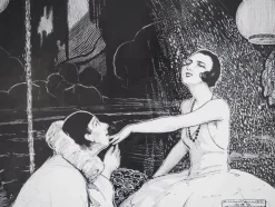Pamono Simon Monnatte, Pierrot and Dancer in a Japanese Setting, 1923, Original Drawing><noscript><img width=