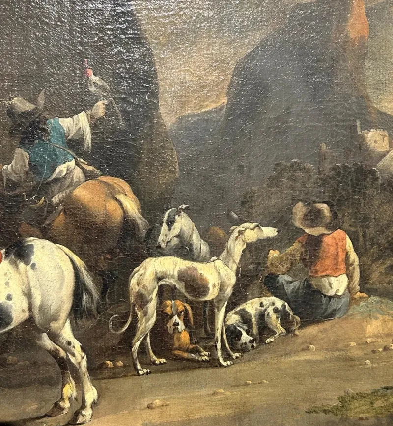 Pamono Simon Van Douw, Hunting Scene with Falconer, 1600s, Painting> Old Masters