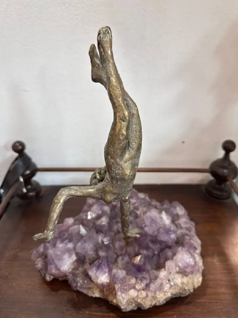 New Pamono Simone Di Gesaro, Acrobatic Jump, Bronze on Amethyst Base, 1970s