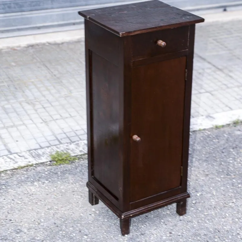 Pamono Single High and Narrow Fir Wooden Bedside Table, 1900s> Nightstands