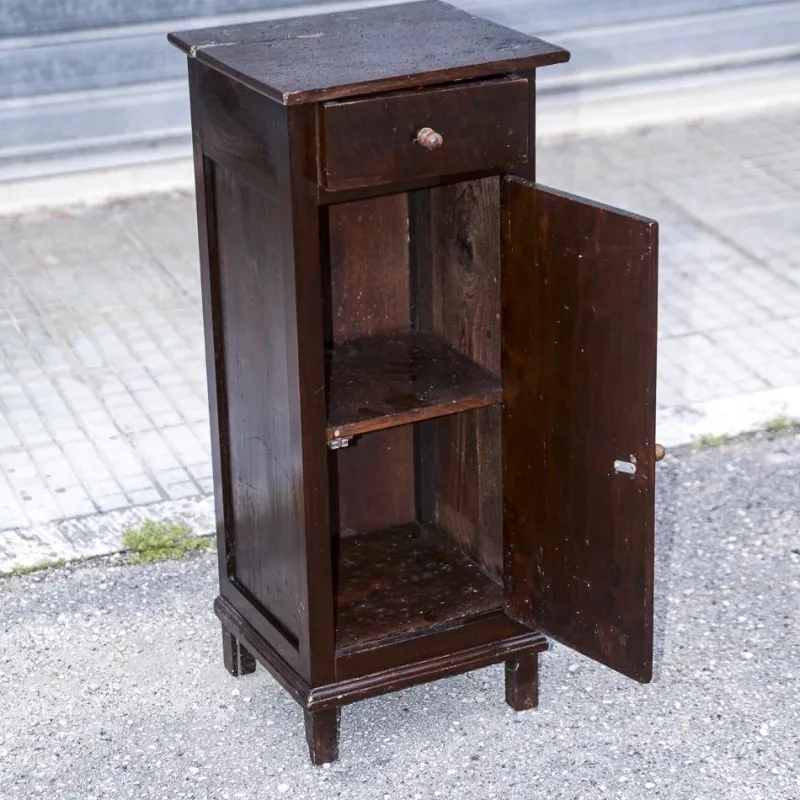 Pamono Single High and Narrow Fir Wooden Bedside Table, 1900s> Nightstands