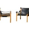 Best Pamono Sirocco Safari Lounge Chairs in Black Leather and Ash by Arne Norell for Arne Norell AB, Sweden, 1970s, Set of 2