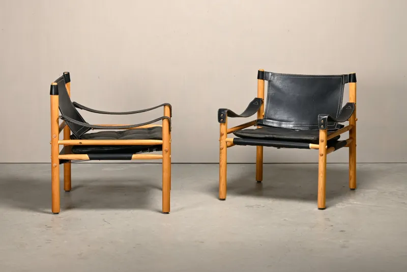 Best Pamono Sirocco Safari Lounge Chairs in Black Leather and Ash by Arne Norell for Arne Norell AB, Sweden, 1970s, Set of 2