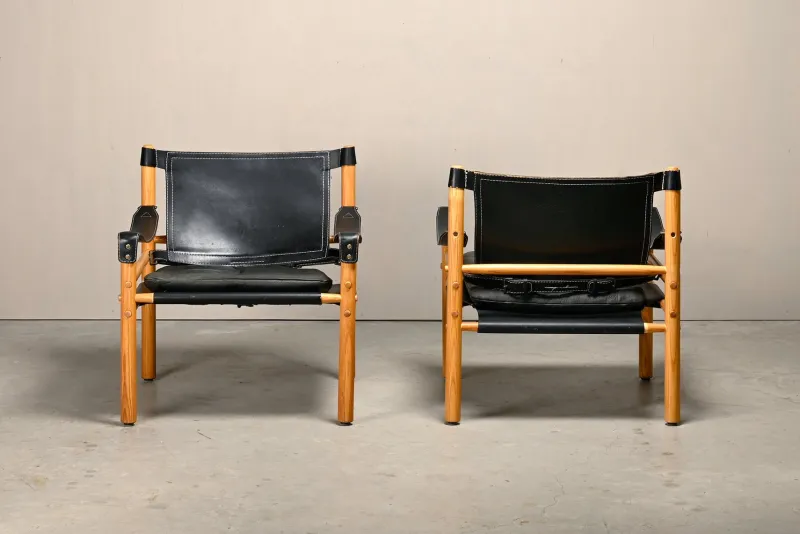 Best Pamono Sirocco Safari Lounge Chairs in Black Leather and Ash by Arne Norell for Arne Norell AB, Sweden, 1970s, Set of 2