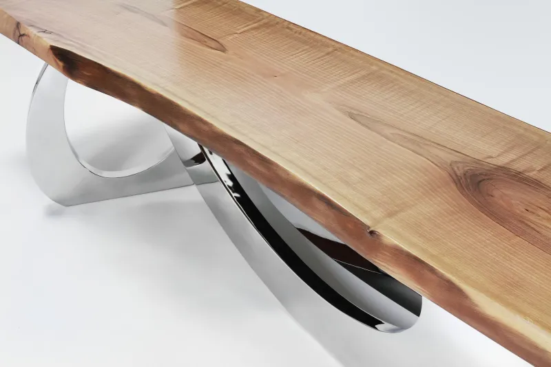 Pamono Sitz! Bench in Wood and Polished Stainless Steel by Barberini & Gunnell> Seating|Benches