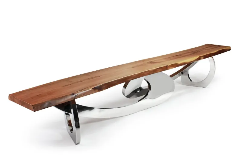 Pamono Sitz! Bench in Wood and Polished Stainless Steel by Barberini & Gunnell> Seating|Benches