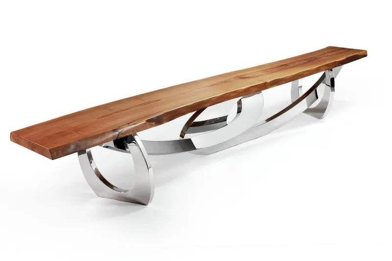 Pamono Sitz! Bench in Wood and Polished Stainless Steel by Barberini & Gunnell> Seating|Benches