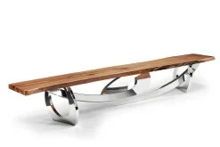 Pamono Sitz! Bench in Wood and Polished Stainless Steel by Barberini & Gunnell><noscript><img width=