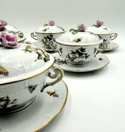 Pamono Six-Piece Set with Plates and Lids from Herend Rothchild, 1890s, Set of 6> Coffee & Tea Service
