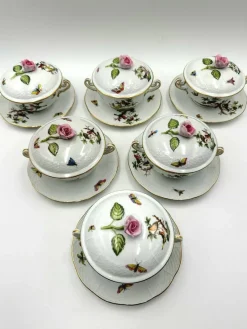 Pamono Six-Piece Set with Plates and Lids from Herend Rothchild, 1890s, Set of 6><noscript><img width=