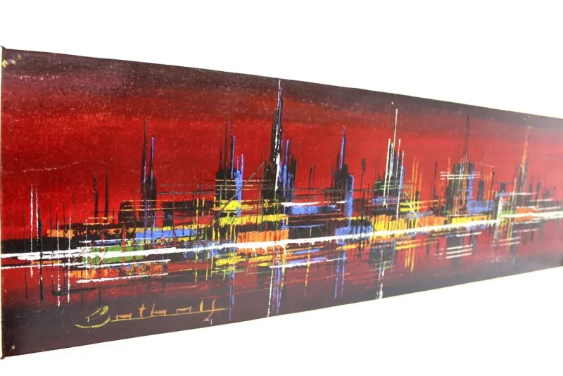 Pamono Skyline Acrylic Painting, 1970s> Mid-Century