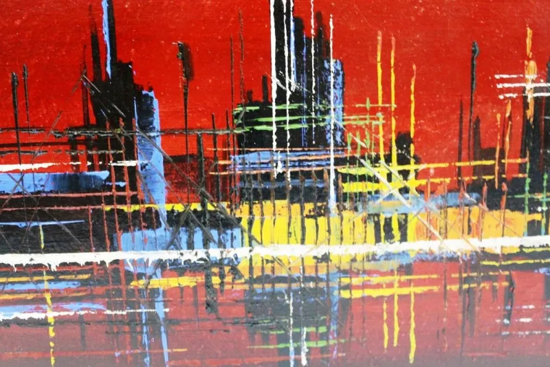 Pamono Skyline Acrylic Painting, 1970s> Mid-Century