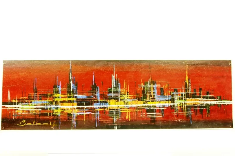 Pamono Skyline Acrylic Painting, 1970s> Mid-Century