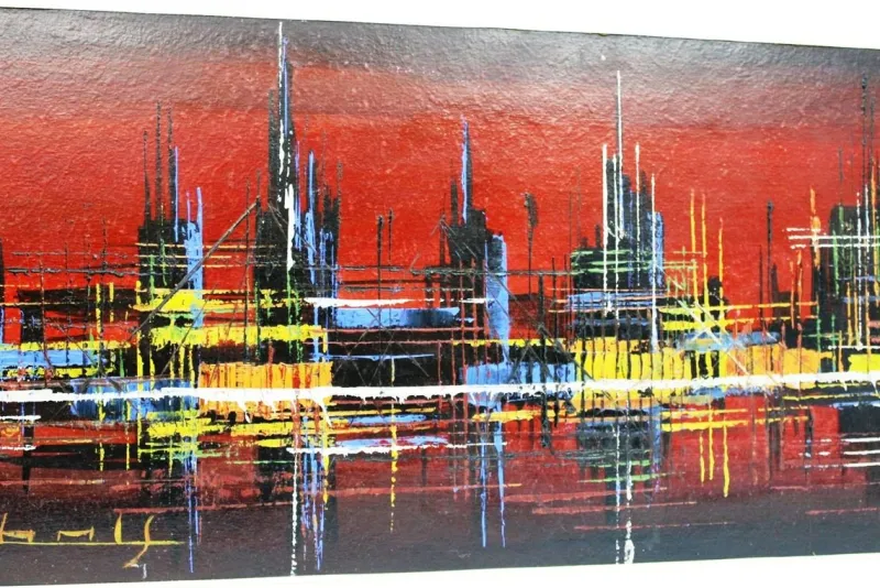 Pamono Skyline Acrylic Painting, 1970s> Mid-Century