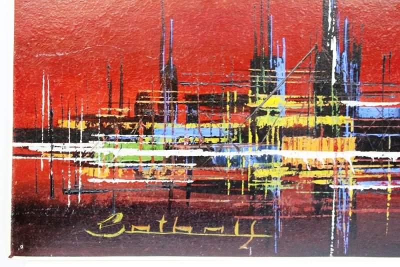 Pamono Skyline Acrylic Painting, 1970s> Mid-Century