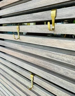 Clearance Pamono Slatted Wood Panel Room Divider with 10 Mobile Hooks