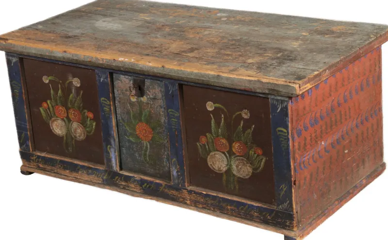 New Pamono Small Antique Chamfered Chest in Softwood, 1897