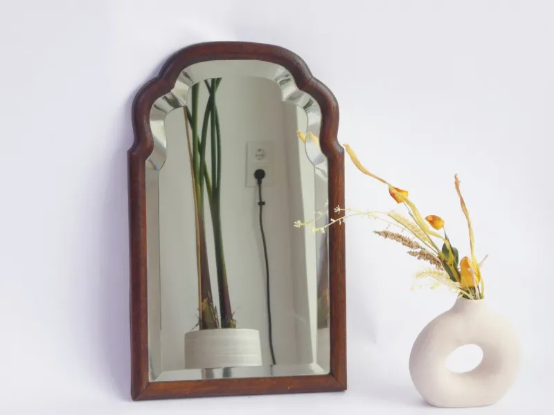 Clearance Pamono Small Antique Dutch Scalloped Wood Wall Mirror with Beveled Glass, 1890s