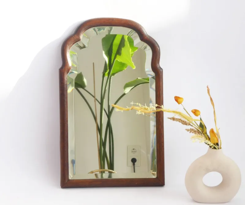 Clearance Pamono Small Antique Dutch Scalloped Wood Wall Mirror with Beveled Glass, 1890s