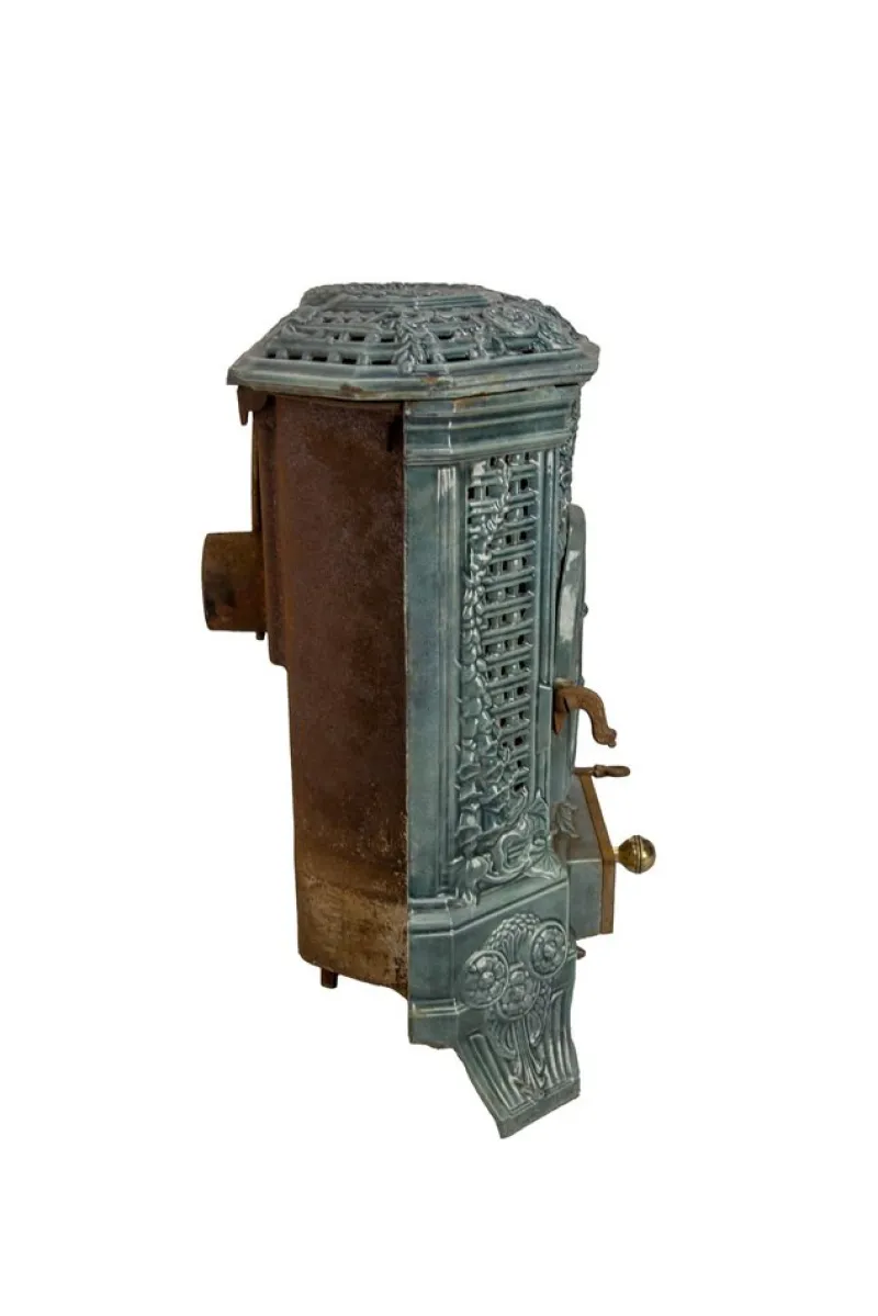 Outlet Pamono Small Antique French Art Deco Blue Enamelled Coal Stove, 1890s