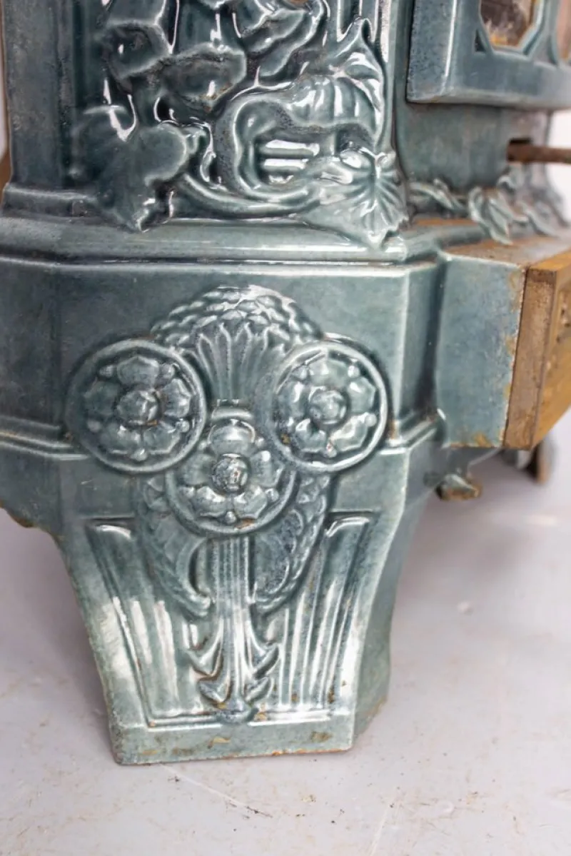 Outlet Pamono Small Antique French Art Deco Blue Enamelled Coal Stove, 1890s