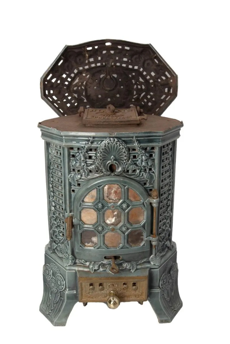 Outlet Pamono Small Antique French Art Deco Blue Enamelled Coal Stove, 1890s