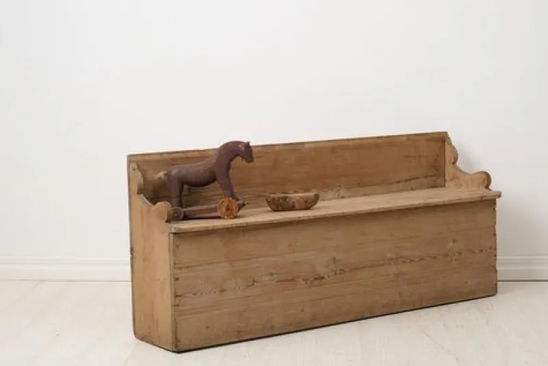 Pamono Small Antique Swedish Folk Art Bench with Natural Patina> Benches