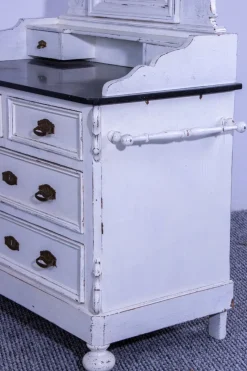 Discount Pamono Small Antique White Pine Chest of 4 Drawers with Marble Top and Mirror, Late 19th Century