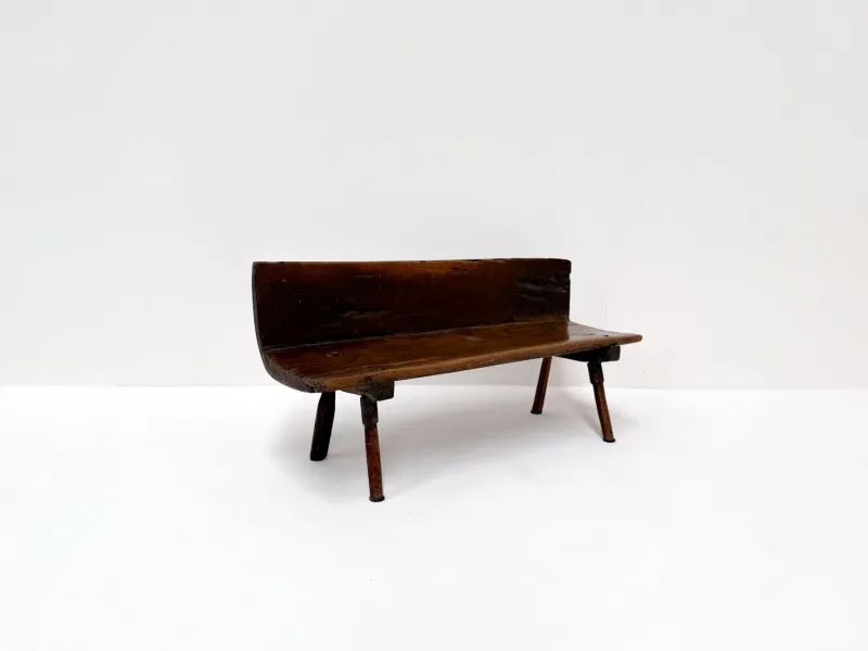 Pamono Small Antique Wooden Bench with Backrest, 1800s> Benches
