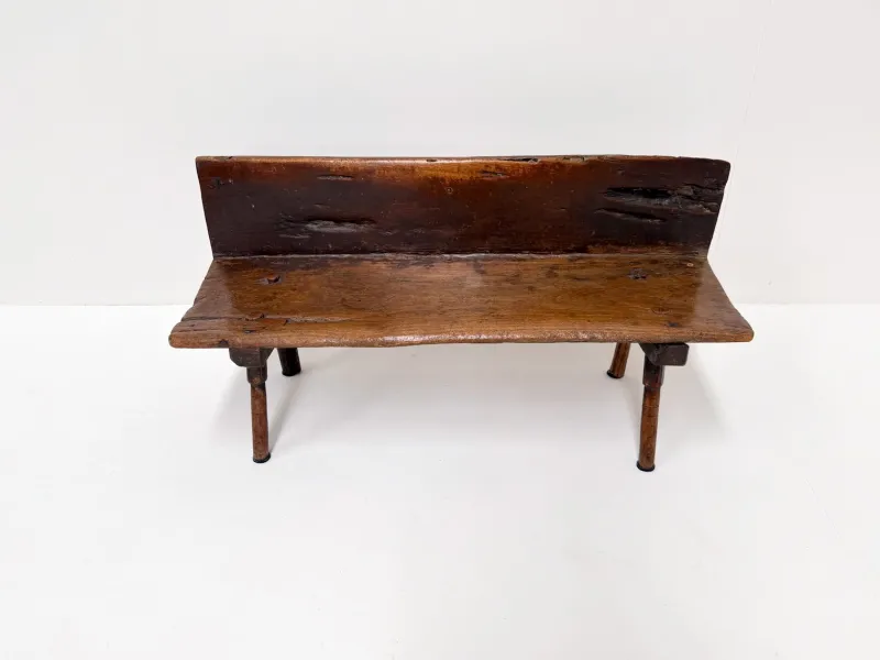 Pamono Small Antique Wooden Bench with Backrest, 1800s> Benches