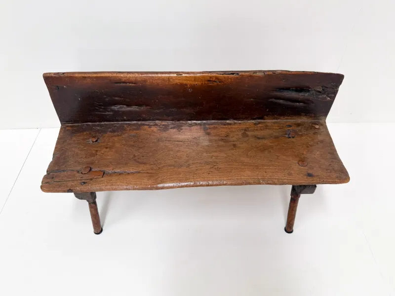 Pamono Small Antique Wooden Bench with Backrest, 1800s> Benches