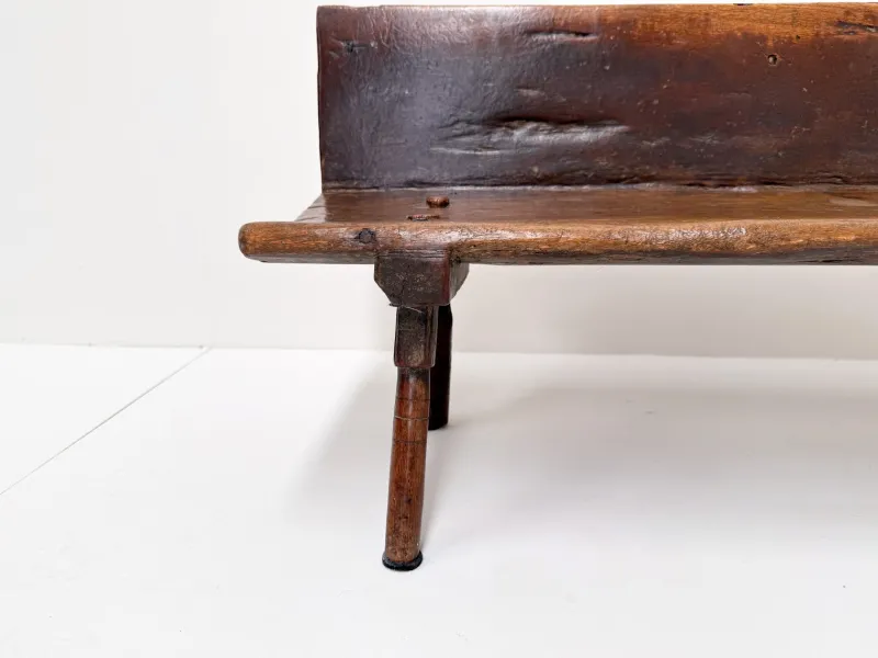 Pamono Small Antique Wooden Bench with Backrest, 1800s> Benches